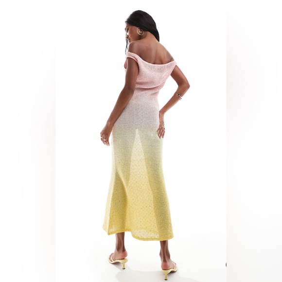 ASOS DESIGN ultimate embellished crochet maxi dress in pink and lemon ombré - Picture 5 of 6